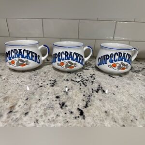 Soup & Crackers White and Blue Mugs